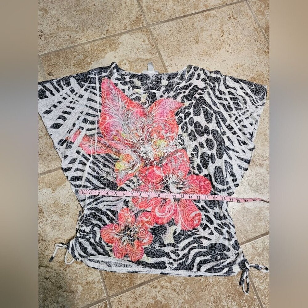 Style & Co Women L Blouse Multicolor Boho Festival Floral Zebra Print Artsy - Picture 5 of 6